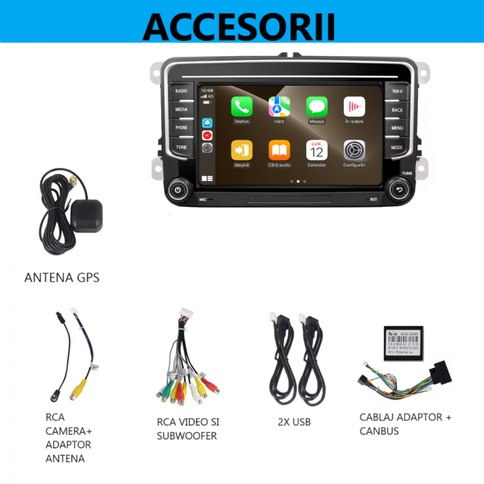 Navigatie Volkswagen|Skoda|Seat cu Android 13, CarPlay si Android Auto, dedicata Golf 5, Golf 6, Jetta, Passat B6, CC, B7, Polo, Tiguan, Touran, Skoda, Seat ecran 7 inch [14]