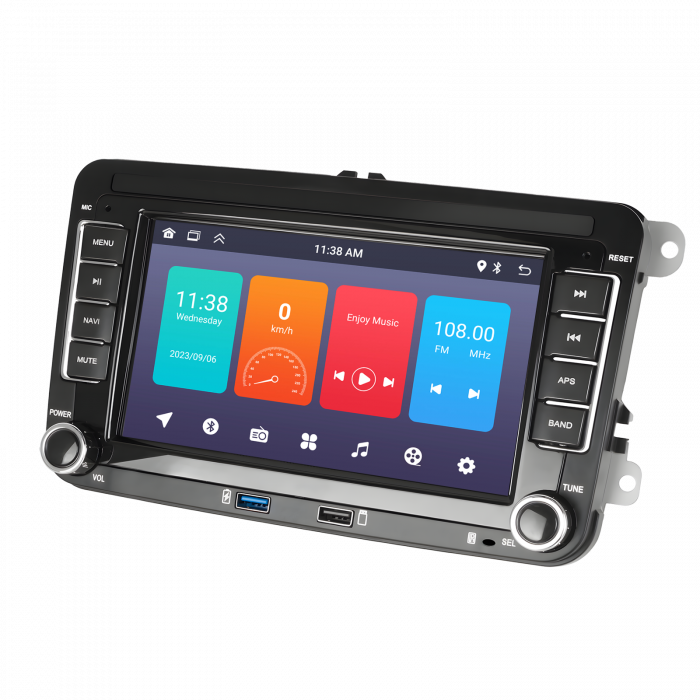 Navigatie Volkswagen|Skoda|Seat cu Android 10, Ecran de 7 Inch, 7 culori, 2x USB Frontal, dedicata Golf 5, Golf 6, Jetta, Passat B6, CC, B7, Polo, Tiguan, Touran, Skoda, Seat [2]