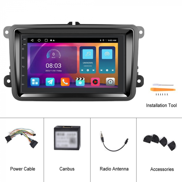 Navigatie Volkswagen|Skoda|Seat cu Android 13, Carplay, 1GB RAM 32GB ROM, Ecran de 7 Inch, dedicata Golf 5, Golf 6, Jetta, Passat B6, CC, B7, Polo, Tiguan, Touran, Skoda, Seat [4]