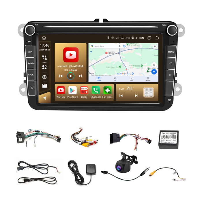Navigatie Volkswagen|Skoda|Seat cu Android 12, 4GB RAM 64GB ROM, DSP, Slot SIM 4G, Ecran de 8 Inch, dedicata Golf 5, Golf 6, Jetta, Passat B6, CC, B7, Polo, Tiguan, Touran, Skoda, Seat [18]