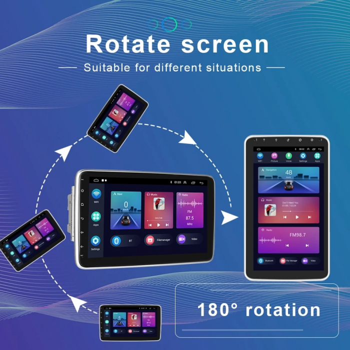 Navigatie Universala 1DIN, Android 12, 2GB 64GB, ecran rotativ 180°, Carplay si Android Auto Wi-fi, ecran 10.1 inch [3]
