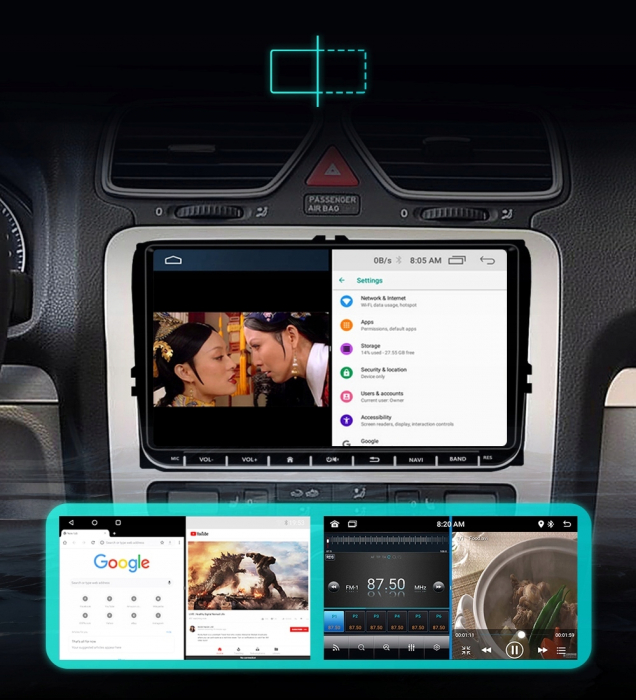 Navigatie dedicata Volkseagen, Skoda, Seat cu Android 4 GB RAM 32 GB ROM, Slot SIM 4G, DSP, CarPlay si Android Auto wi-fi, ecran de 9 inch [7]