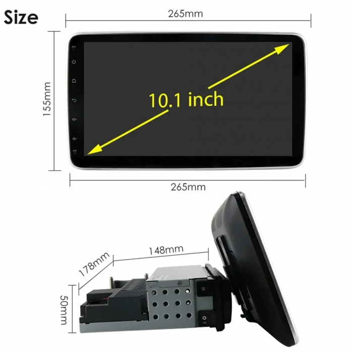 Navigatie Universala 1DIN, Android 12, 2GB 64GB, ecran rotativ 180°, Carplay si Android Auto Wi-fi, ecran 10.1 inch [4]