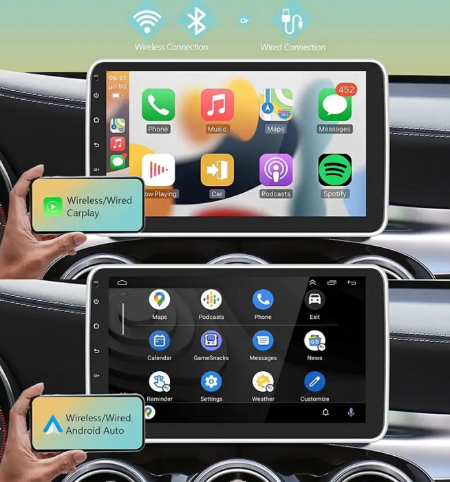 Navigatie Universala 1DIN, Android 12, 2GB 64GB, ecran rotativ 180°, Carplay si Android Auto Wi-fi, ecran 10.1 inch [8]