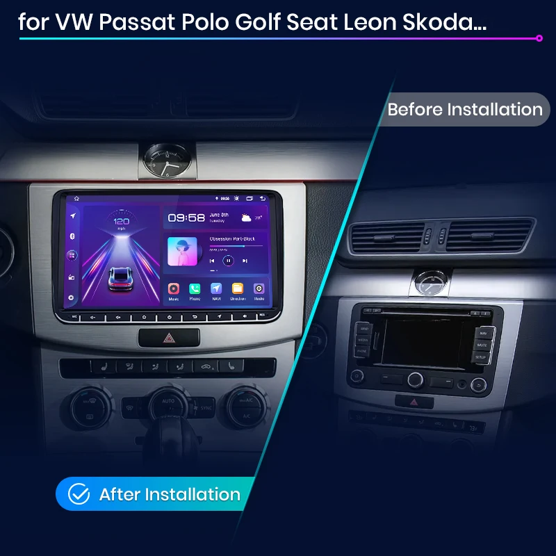 Navigatie Volkswagen|Skoda|Seat cu Android 12, DSP, CarPlay si Android Auto, 2GB RAM 32GB ROM, Ecran de 9 Inch, dedicata Golf 5, Golf 6, Jetta, Passat B6, CC, B7, Polo, Tiguan, Touran, Skoda, Seat [3]