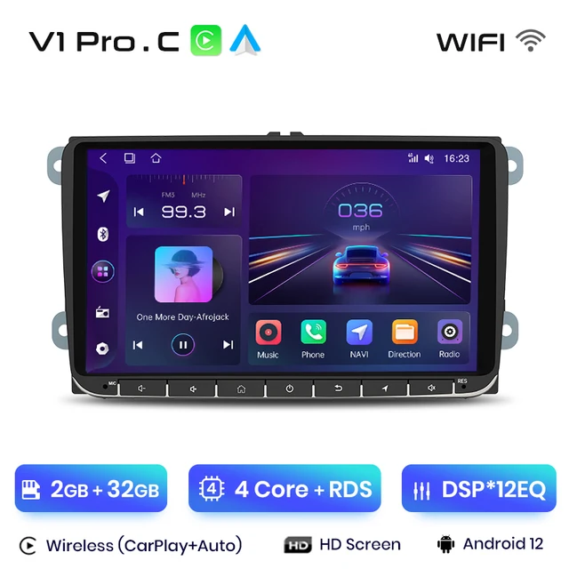 Navigatie Volkswagen|Skoda|Seat cu Android 12, DSP, CarPlay si Android Auto, 2GB RAM 32GB ROM, Ecran de 9 Inch, dedicata Golf 5, Golf 6, Jetta, Passat B6, CC, B7, Polo, Tiguan, Touran, Skoda, Seat [2]
