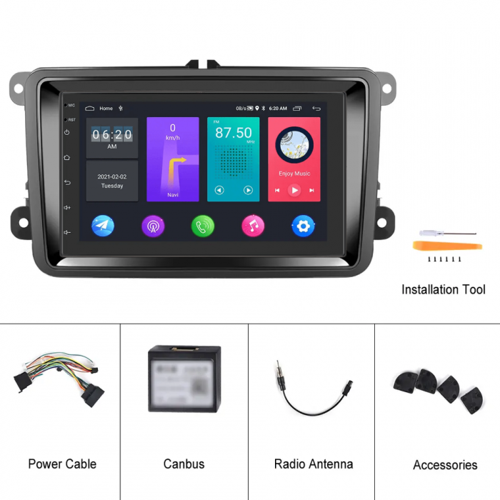 Navigatie Volkswagen|Skoda|Seat cu Android 11, Ecran de 7 Inch, 2GB RAM 32 GB ROM dedicata Golf 5, Golf 6, Jetta, Passat B6, CC, B7, Polo, Tiguan, Touran, Skoda, Seat [8]