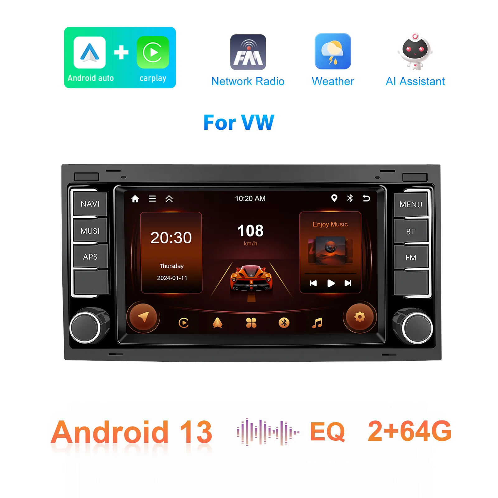 Navigatie Volkswagen Touareg (2002-2011) cu Android 13 ,2GB ROM 64GB, RDS, CarPlay si Android Auto, ecran 7 inch [2]