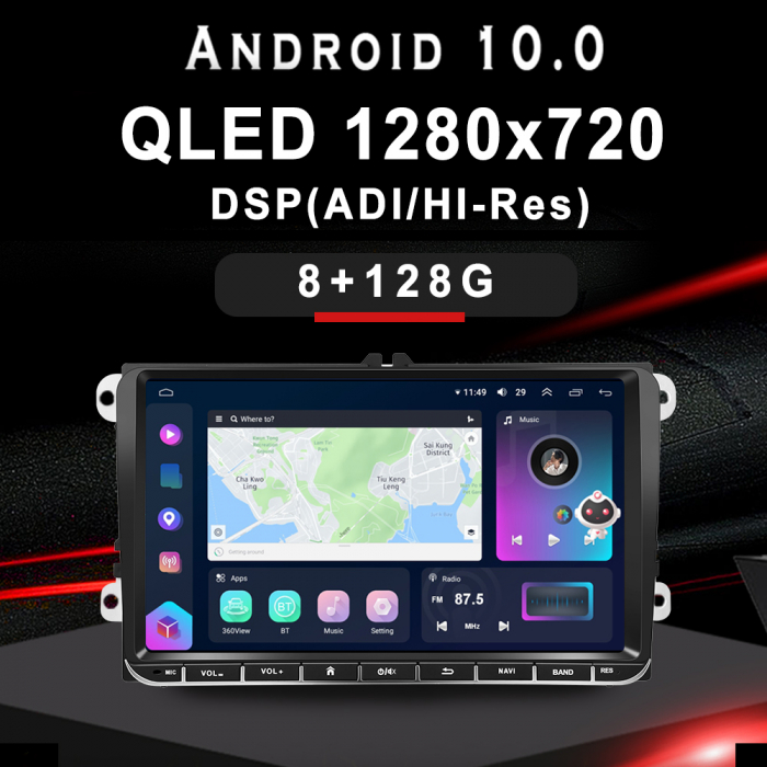 Navigatie Volkswagen|Skoda|Seat cu Android 13, 8GB 128G, SLOT SIM 4G, CarPlay si Android Auto, dedicata Golf 5, Golf 6, Jetta, Passat B6, CC, B7, Polo, Tiguan, Touran, Skoda, Seat ecran QLED 9 inch [11]