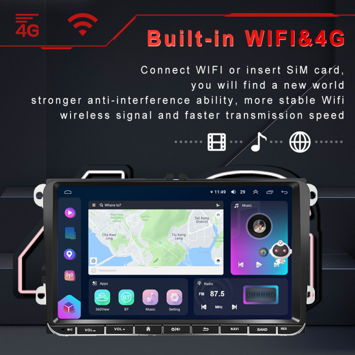 Navigatie Volkswagen|Skoda|Seat cu Android 13, 8GB 128G, SLOT SIM 4G, CarPlay si Android Auto, dedicata Golf 5, Golf 6, Jetta, Passat B6, CC, B7, Polo, Tiguan, Touran, Skoda, Seat ecran QLED 9 inch [6]