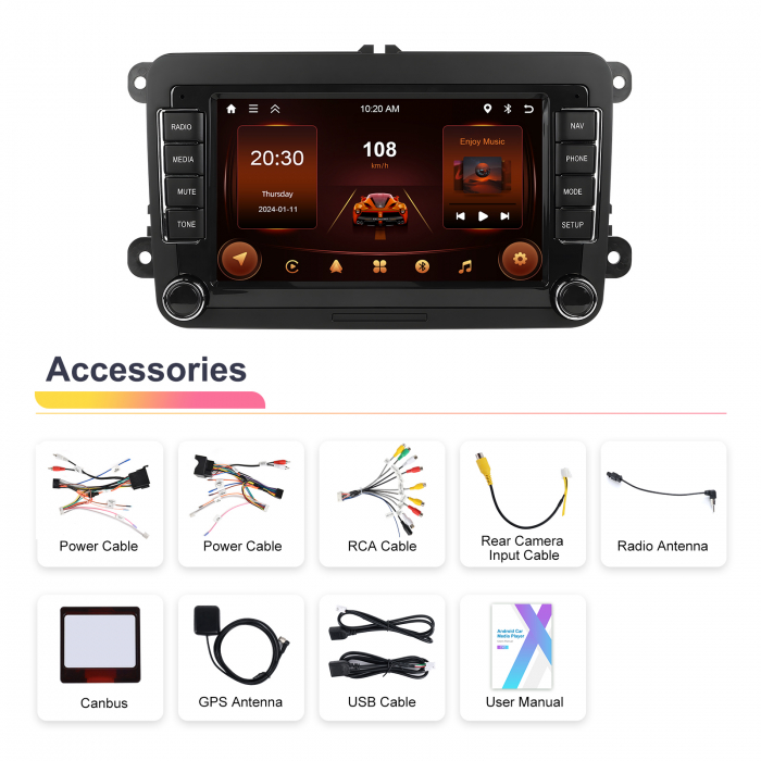 Navigatie Volkswagen|Skoda|Seat cu Android 13,2GB ROM 64GB, RDS, CarPlay si Android Auto, dedicata Golf 5, Golf 6, Jetta, Passat B6, CC, B7, Polo, Tiguan, Touran, Skoda, Seat ecran 7 inch [12]