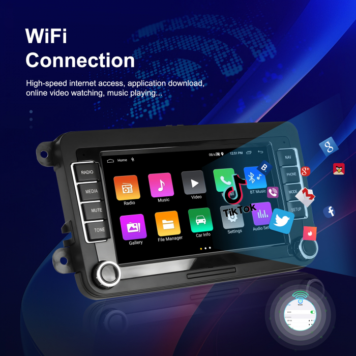 Navigatie Volkswagen|Skoda|Seat cu Android 13,2GB ROM 64GB, RDS, CarPlay si Android Auto, dedicata Golf 5, Golf 6, Jetta, Passat B6, CC, B7, Polo, Tiguan, Touran, Skoda, Seat ecran 7 inch [13]