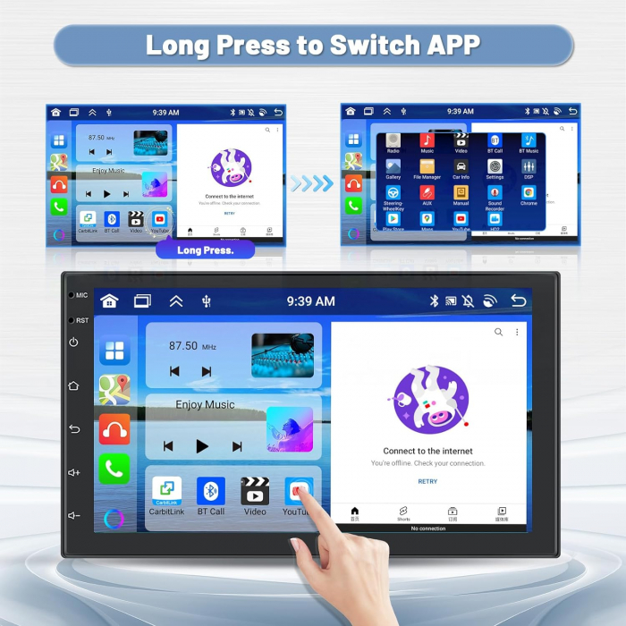 Navigatie GPS 2DIN Universala, Android 13 2GB RAM 64GB ROM, CarPlay si Android Auto [11]