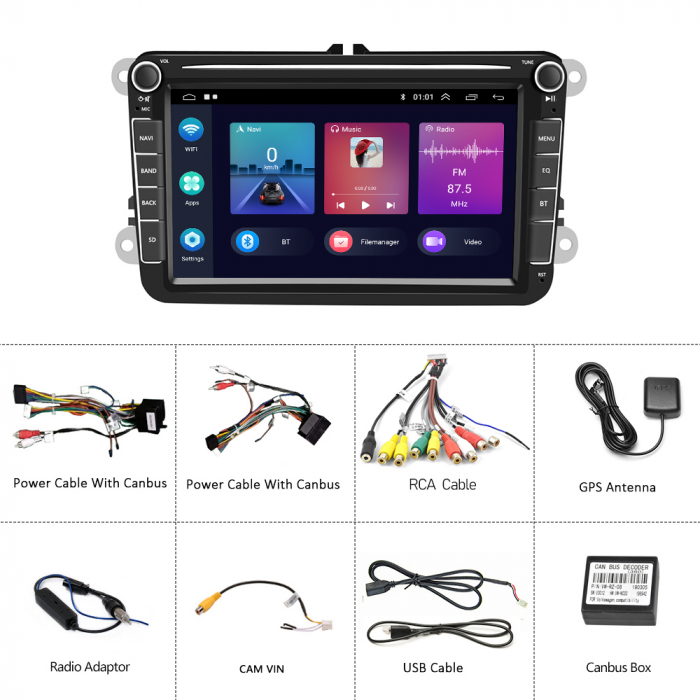 Navigatie Volkswagen|Skoda|Seat cu Android 2GB RAM 32GB, CarPlay Wireles Ecran de 8 Inch, dedicata Golf 5, Golf 6, Jetta, Passat B6, CC, B7, Polo, Tiguan, Touran, Skoda, Seat [18]