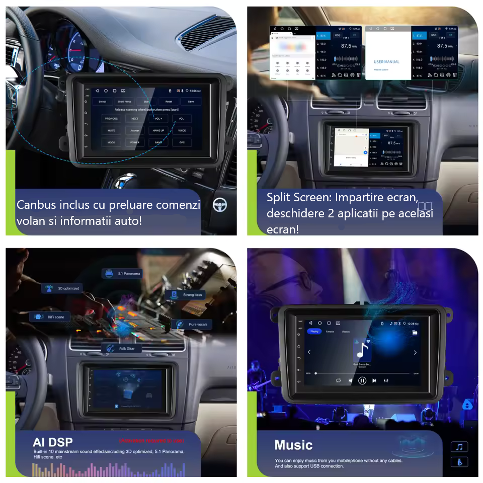 Navigatie Volkswagen|Skoda|Seat cu Android,4GB ROM 64GB CarPlay si Android Auto, dedicata Golf 5, Golf 6, Jetta, Passat B6, CC, B7, Polo, Tiguan, Touran, Skoda, Seat ecran 7 inch [6]