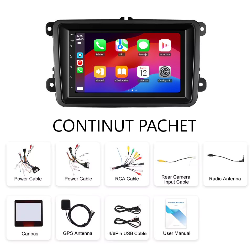 Navigatie Volkswagen|Skoda|Seat cu Android,4GB ROM 64GB CarPlay si Android Auto, dedicata Golf 5, Golf 6, Jetta, Passat B6, CC, B7, Polo, Tiguan, Touran, Skoda, Seat ecran 7 inch [7]