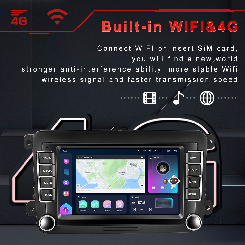 Navigatie Volkswagen|Skoda|Seat cu Android 12, 8 GB 128 GB SIM 4G, Carplay si Android Auto, DSP, Ecran 7 inch [8]