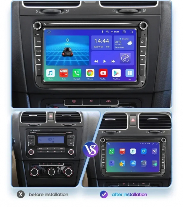 Navigatie Volkswagen|Skoda|Seat cu Android, Ecran de 8 Inch, CarPlay si Android Auto, dedicata Golf 5, Golf 6, Jetta, Passat B6, CC, B7, Polo, Tiguan, Touran, Skoda, Seat [2]