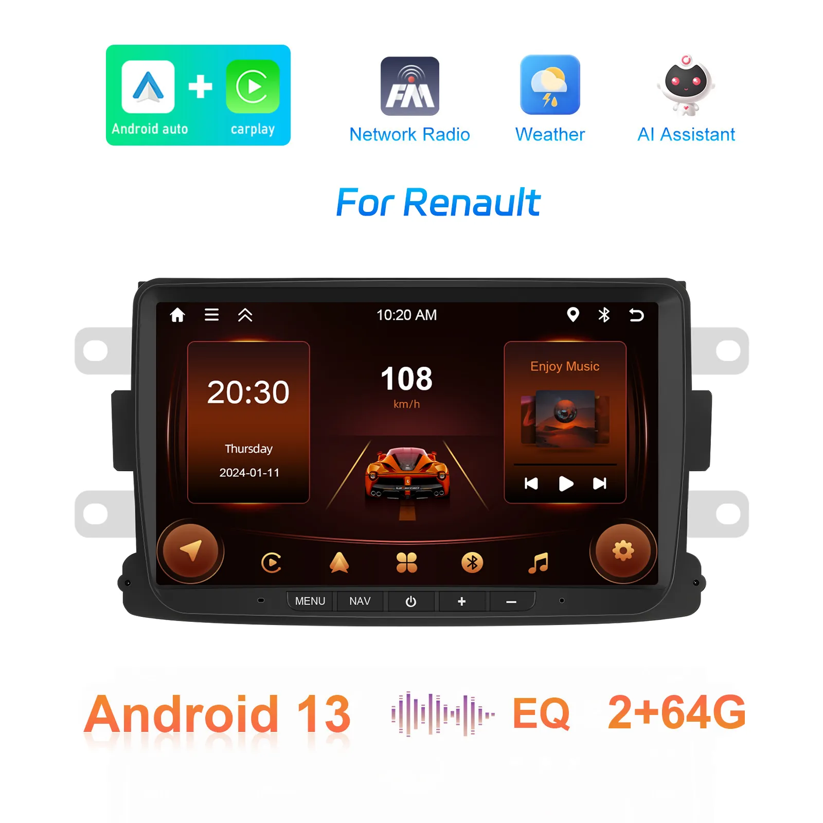 Navigatie Dacia Logan, Duster, Sandero (2012-2020) cu Android 13 ,2GB ROM 64GB, RDS, CarPlay si Android Auto, ecran 7 inch [6]