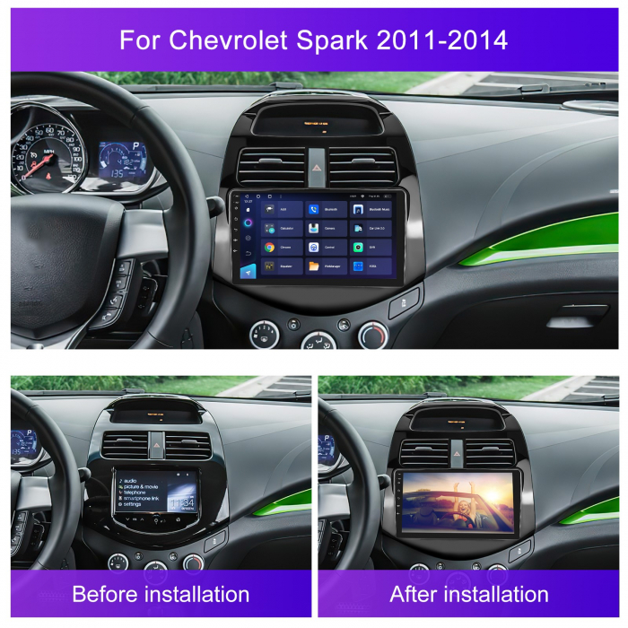 Navigatie Chevrolet Spark (2011-2014), Android 12, 8GB RAM 128GB, SIM 4G, DSP, Carplay si Android auto, ecran 9 inch [2]