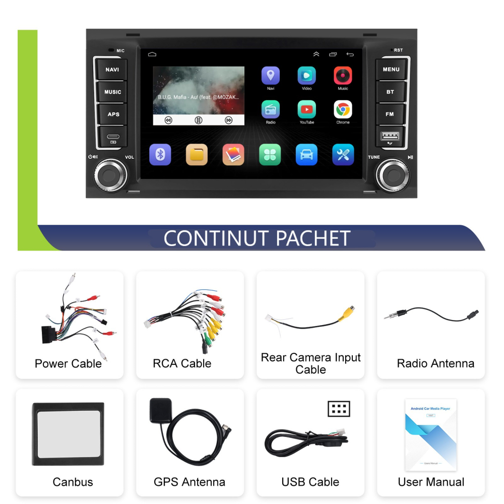 Navigatie Vw Touareg/Transporter (2004-2011) 4GB RAM 64 GB ROM, Android 15, carplay si Android auto wifi ecran 7 inch [6]