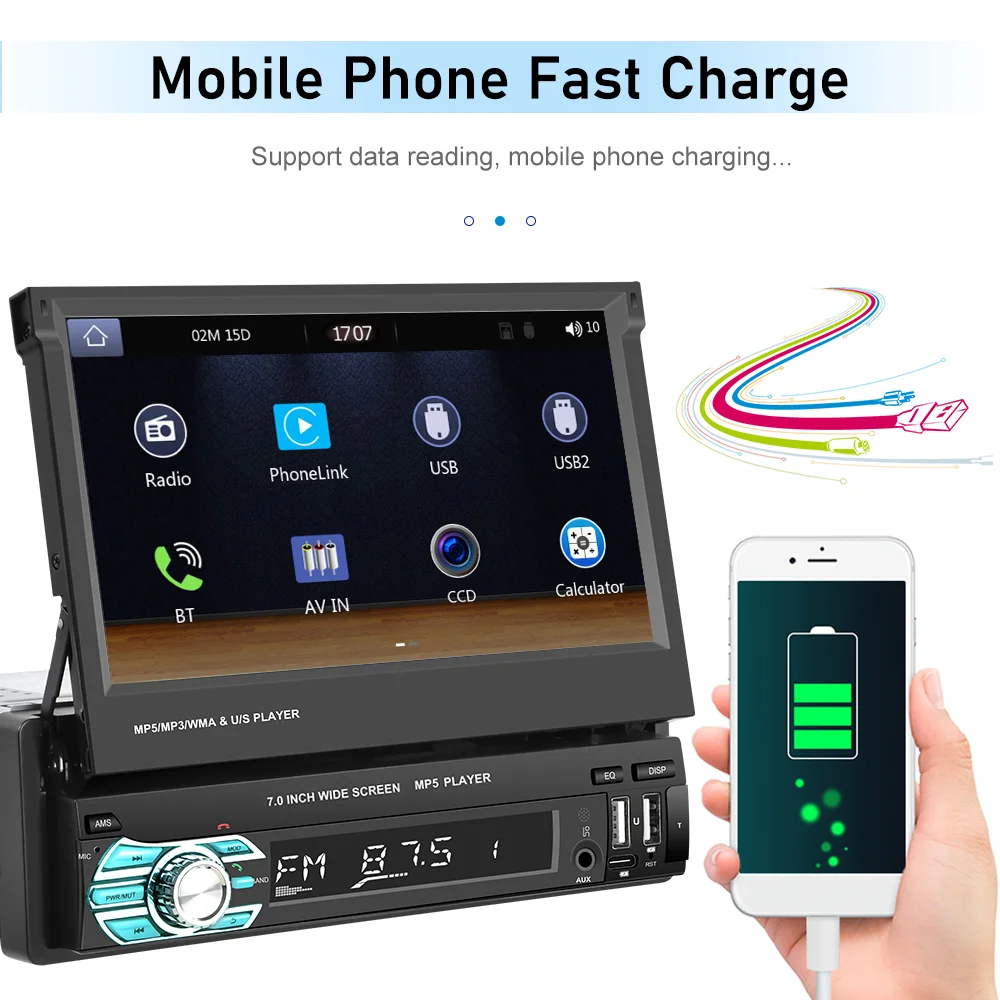 Player Auto 1DIN, MP5 cu Ecran Extractabil, Carplay și Android Auto WiFi, Bluetooth, USB [7]