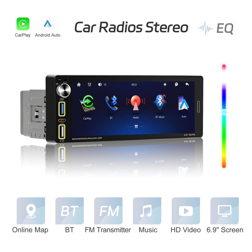 Player Auto 1DIN universal 6.9 inch, MP5 Playe cu Carplay și Android Auto fara fir, Bluetooth, USB [3]