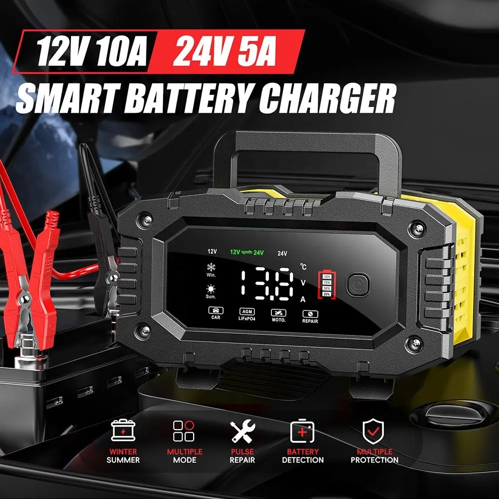 Redresor Auto Inteligent FOXSUR FPT-100 12V 24V cu Funcție Repair, AGM GEL EFB LiFePO4 [2]