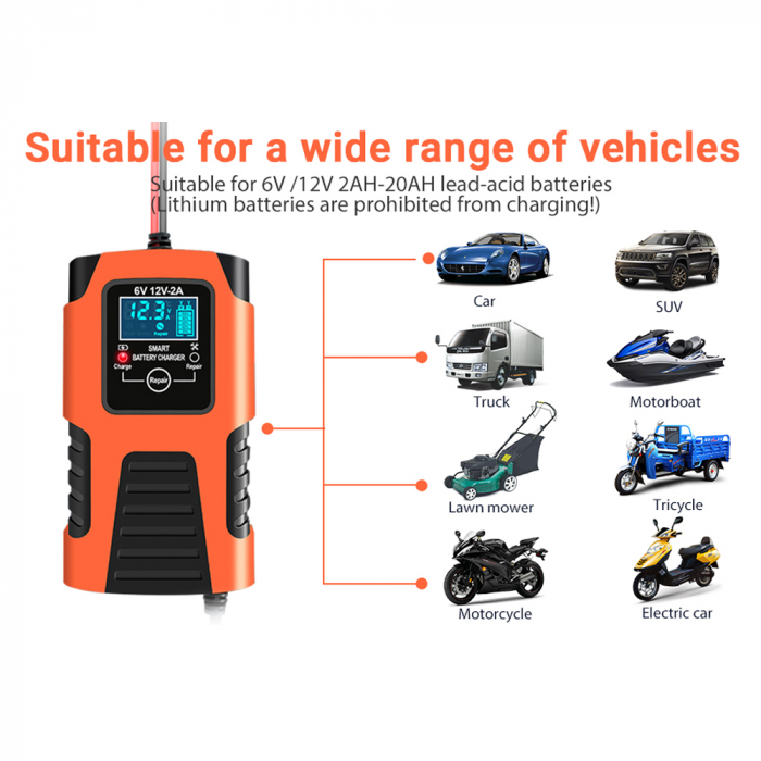 Redresor Auto,cu incarcare rapida si functie de reparare/desulfatare, 6-12V, Pb-acid, AGM, EFB, LiFePO40 [8]