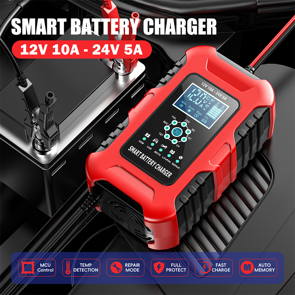 Redresor Auto FOXSUR Inteligent 12-24V, 10A – Încărcare Rapidă, Reparare & Desulfatare | Compatibil Pb-Acid, AGM, EFB, LiFePO4 [10]