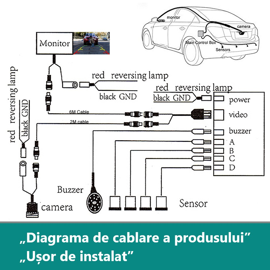 Senzori de Parcare cu 4 Detectoare – Compatibili VIDEO RCA cu Cameră și Navigație Auto [3]