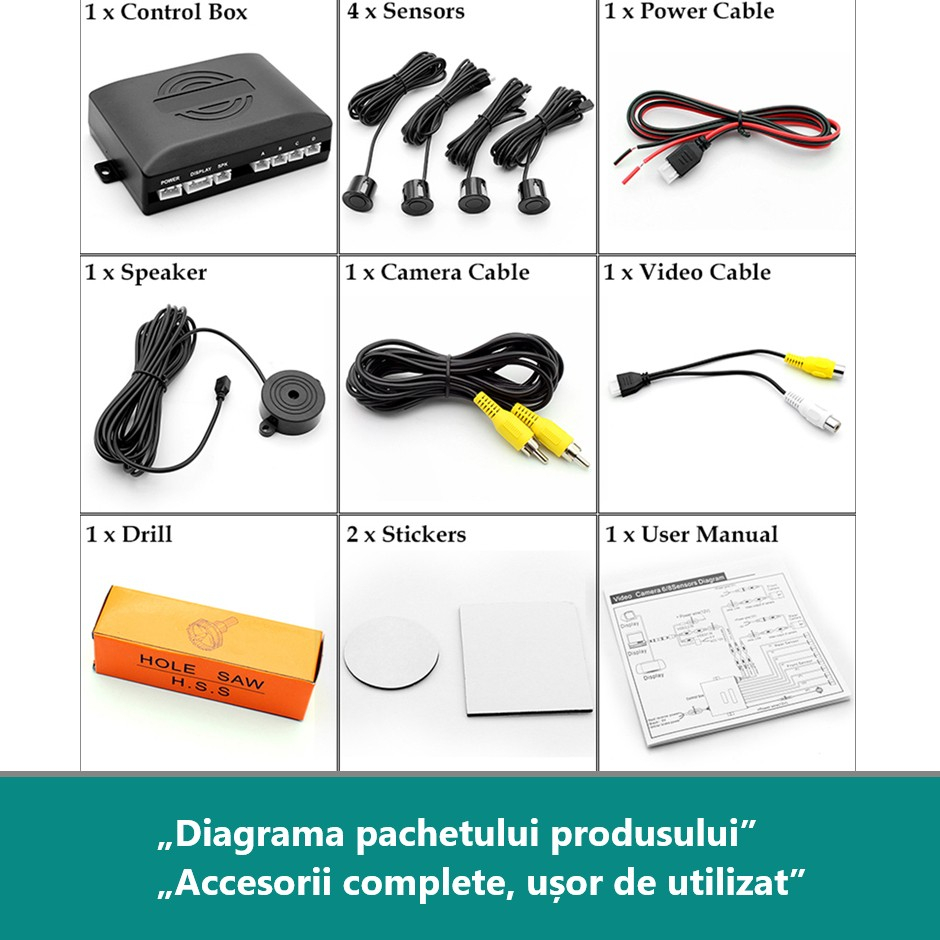 Senzori de Parcare cu 4 Detectoare – Compatibili VIDEO RCA cu Cameră și Navigație Auto [9]