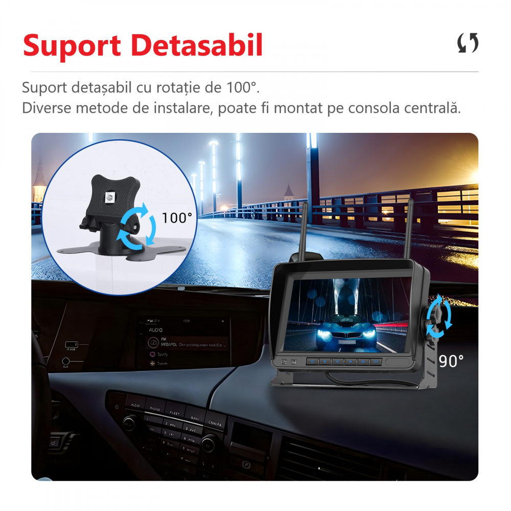 Set Monitor și Cameră Mărșarier Wireless, incarcare solara,pentru Tir, Duba, Camion, Autocar, 1080P FHD, Unghi 150° Night Vision [13]