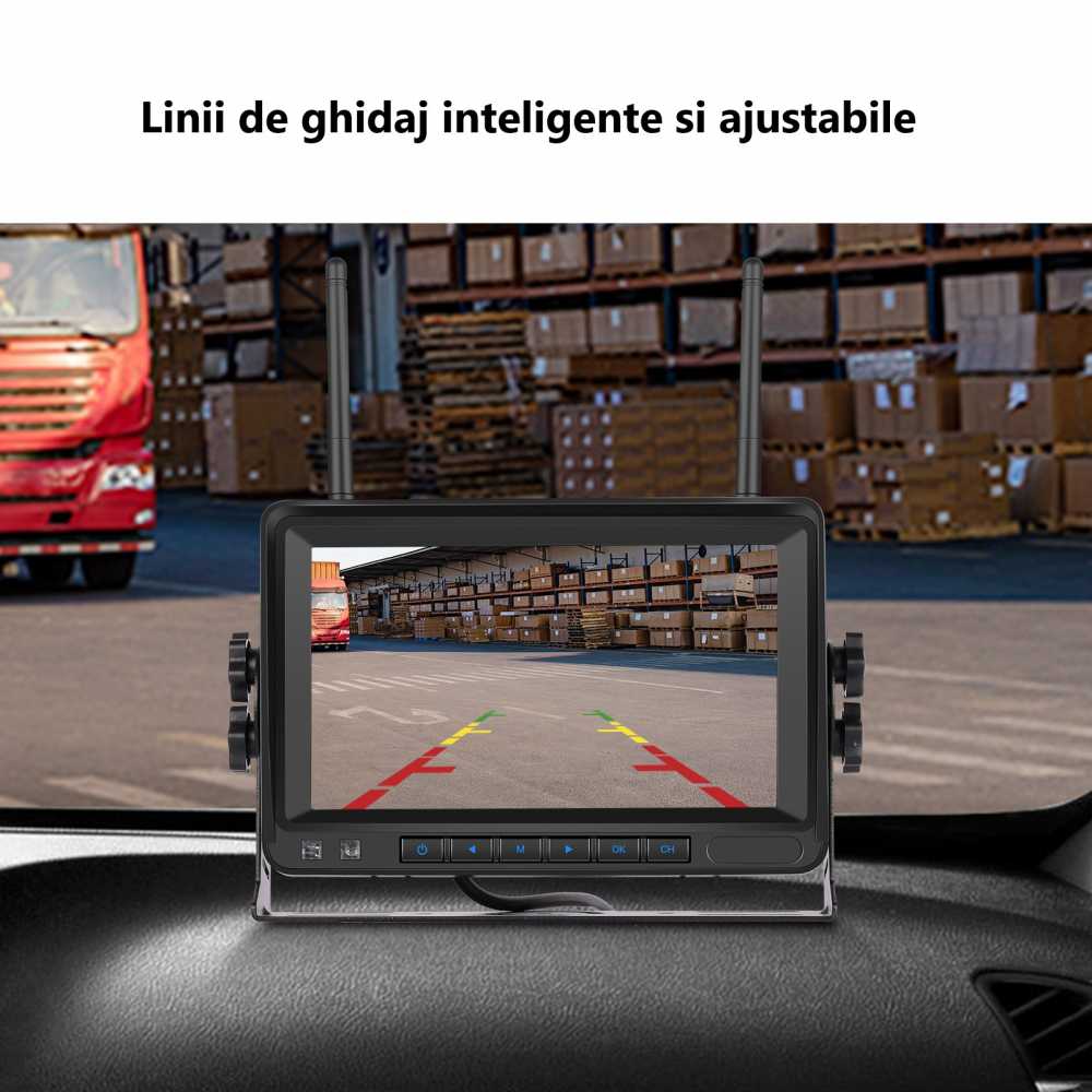 Set Monitor și Cameră Mărșarier Wireless, incarcare solara,pentru Tir, Duba, Camion, Autocar, 1080P FHD, Unghi 150° Night Vision [7]