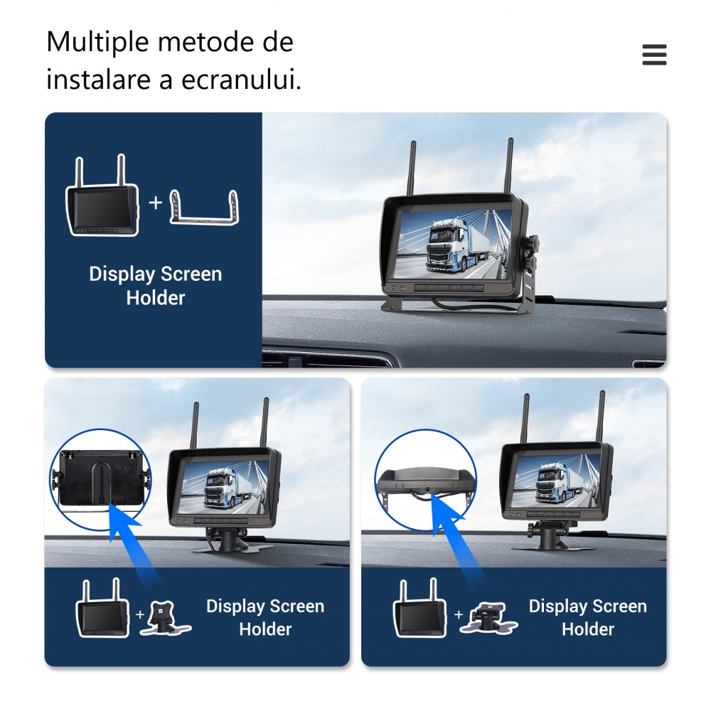 Set Monitor și Cameră Mărșarier Wireless, incarcare solara,pentru Tir, Duba, Camion, Autocar, 1080P FHD, Unghi 150° Night Vision [8]