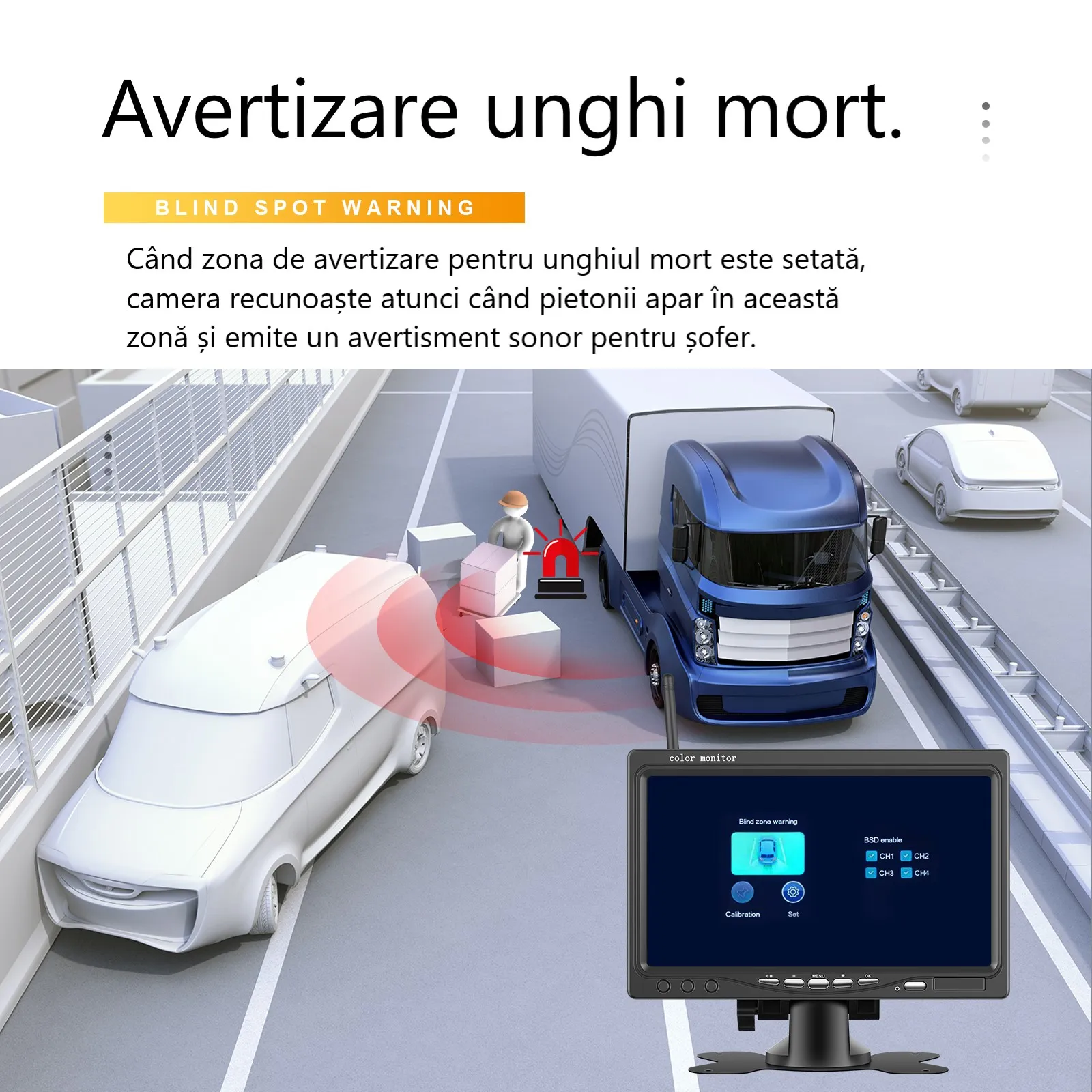 Set Monitor și Cameră Mărșarier Wireless pentru Tir, Duba, Camion, Autocar, 1080P FHD, Unghi 150° Night Vision, rezistență la apă și praf, grad de protecție IP68 [13]