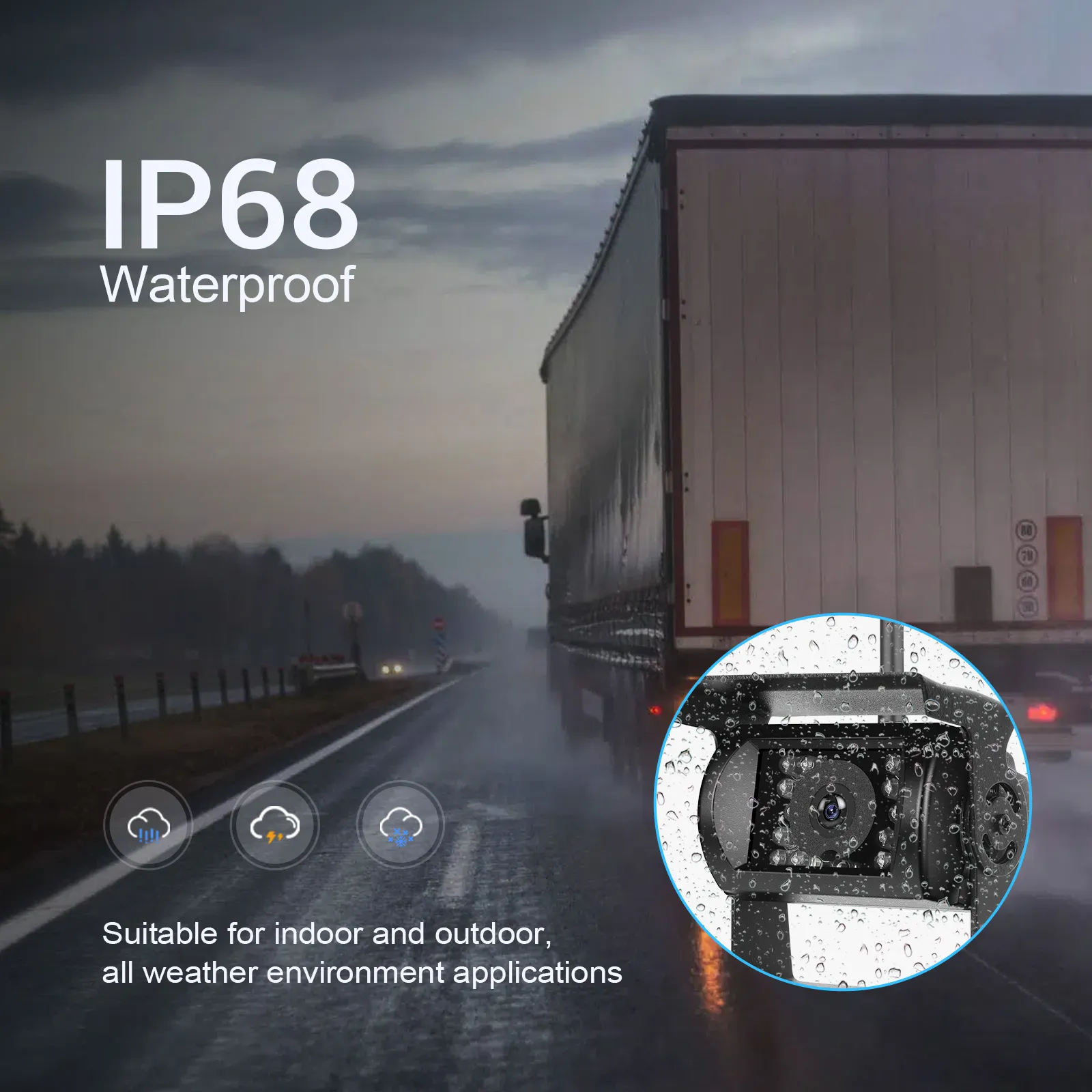 Set Monitor și Cameră Mărșarier Wireless pentru Tir, Duba, Camion, Autocar, 1080P FHD, Unghi 150° Night Vision, rezistență la apă și praf, grad de protecție IP68 [15]