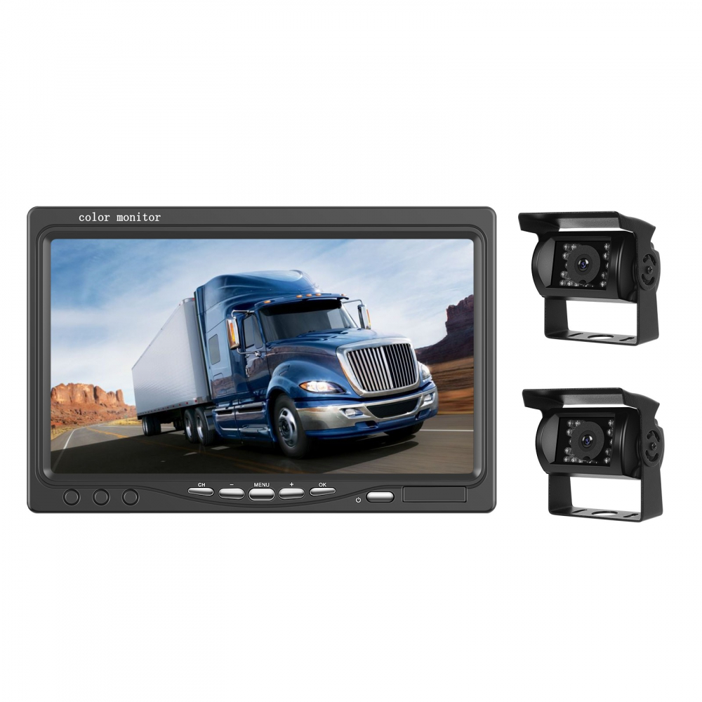 Set Monitor și 2 Cameră Mărșarier Wireless pentru Tir, Duba, Camion, Autocar, 1080P FHD, Unghi 150° Night Vision, rezistență la apă și praf, grad de protecție IP68 [1]
