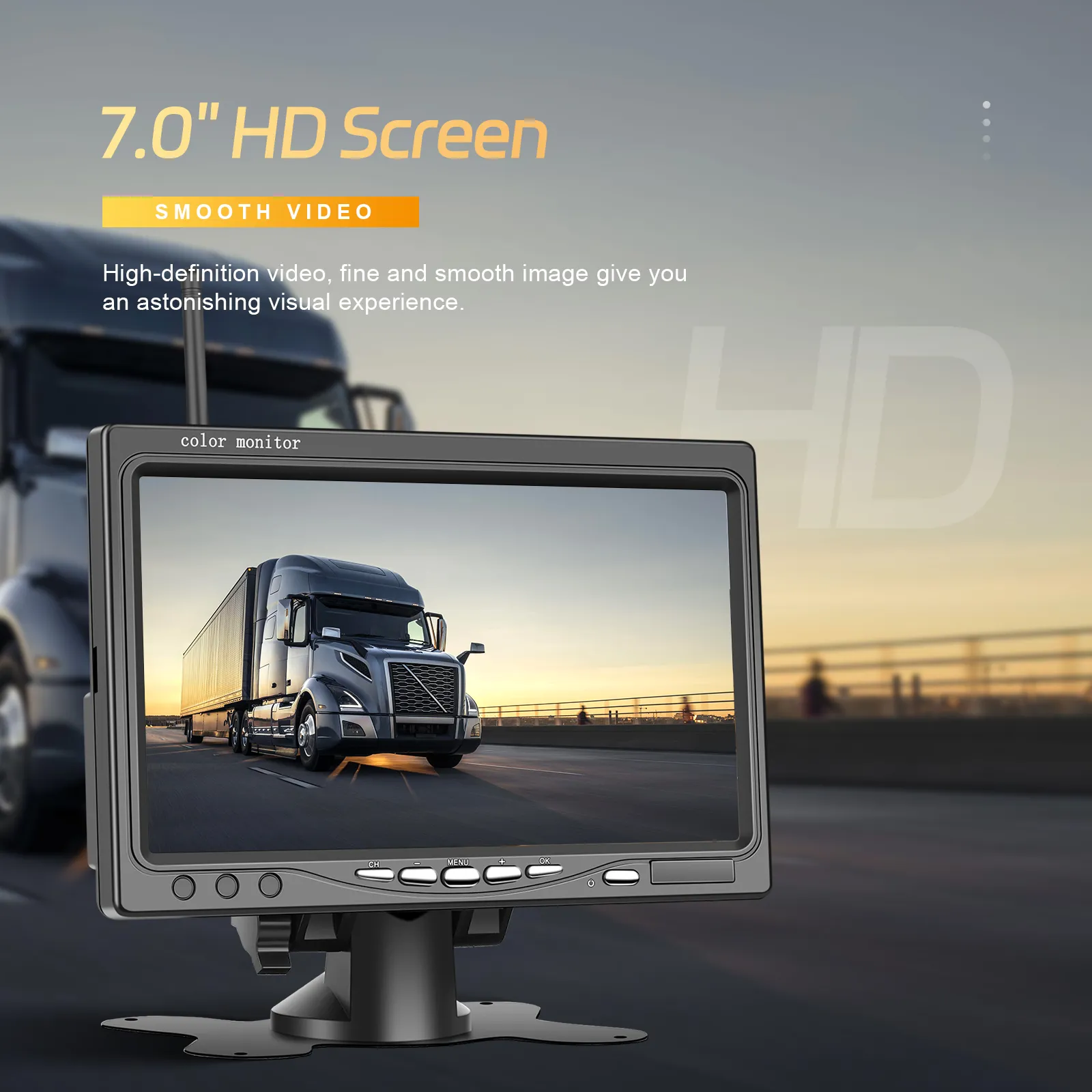 Set Monitor și Cameră Mărșarier Wireless pentru Tir, Duba, Camion, Autocar, 1080P FHD, Unghi 150° Night Vision, rezistență la apă și praf, grad de protecție IP68 [8]