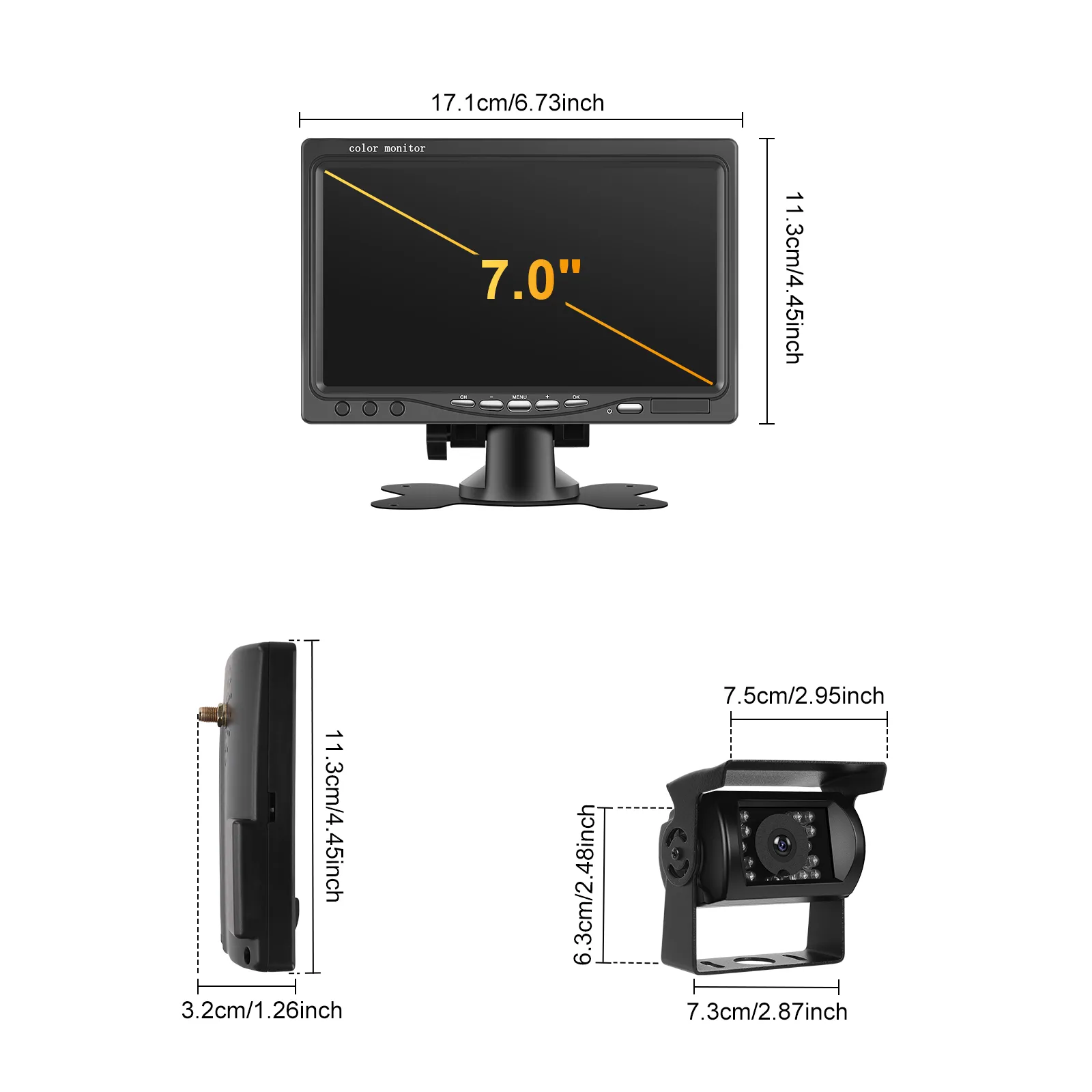 Set Monitor și Cameră Mărșarier Wireless pentru Tir, Duba, Camion, Autocar, 1080P FHD, Unghi 150° Night Vision, rezistență la apă și praf, grad de protecție IP68 [7]