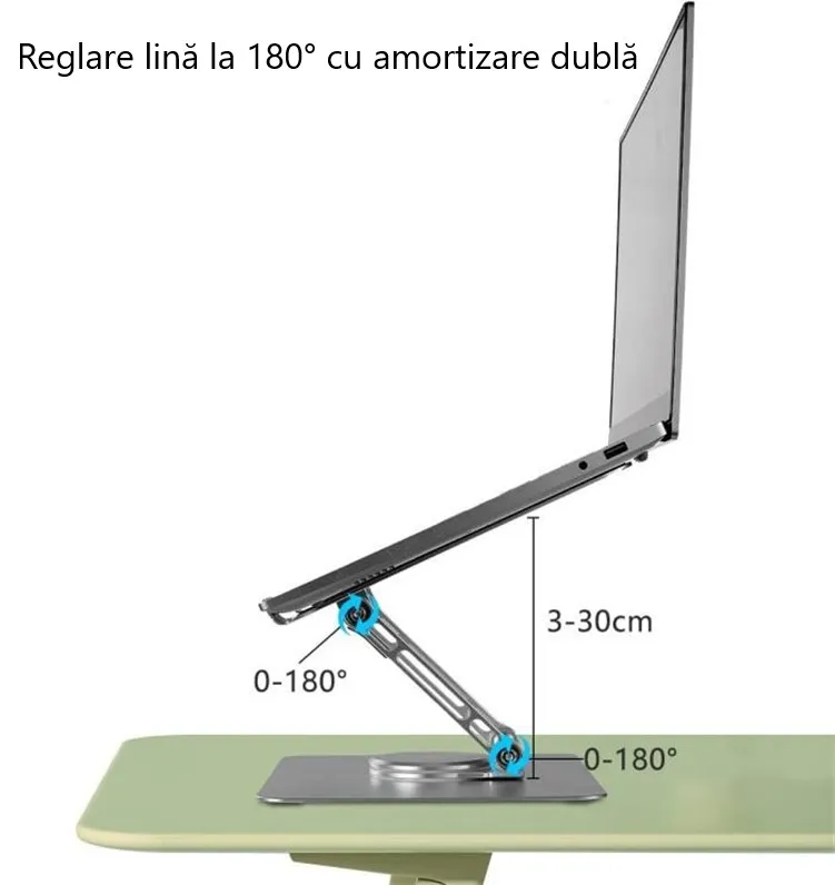 Stand laptop din aluminiu, reglabil 360°, compatibil 10"–17.3", aerisire și stabilitate, suport notebook premium [9]