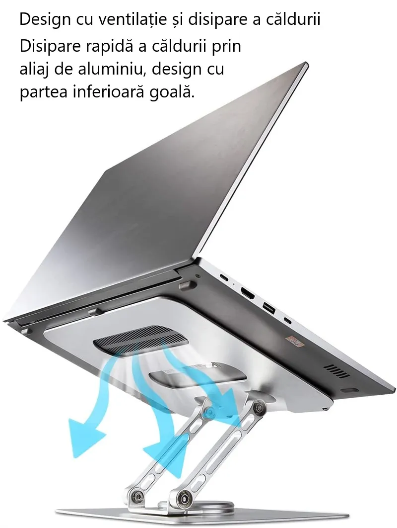 Stand laptop din aluminiu, reglabil 360°, compatibil 10"–17.3", aerisire și stabilitate, suport notebook premium [8]