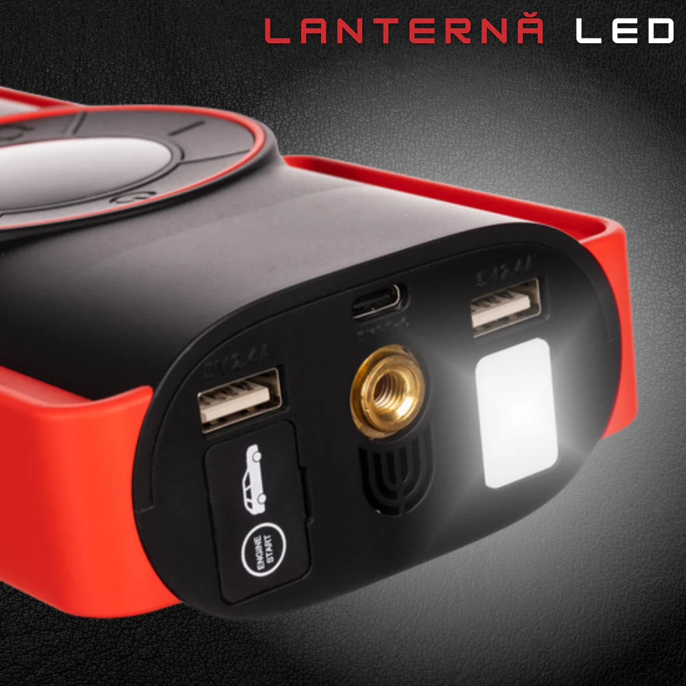 Starter Auto Multifuncțional 1200A, Power Bank 10000mAh, Compresor Aer, Lanternă LED,Afișaj, USB C, 12V [6]
