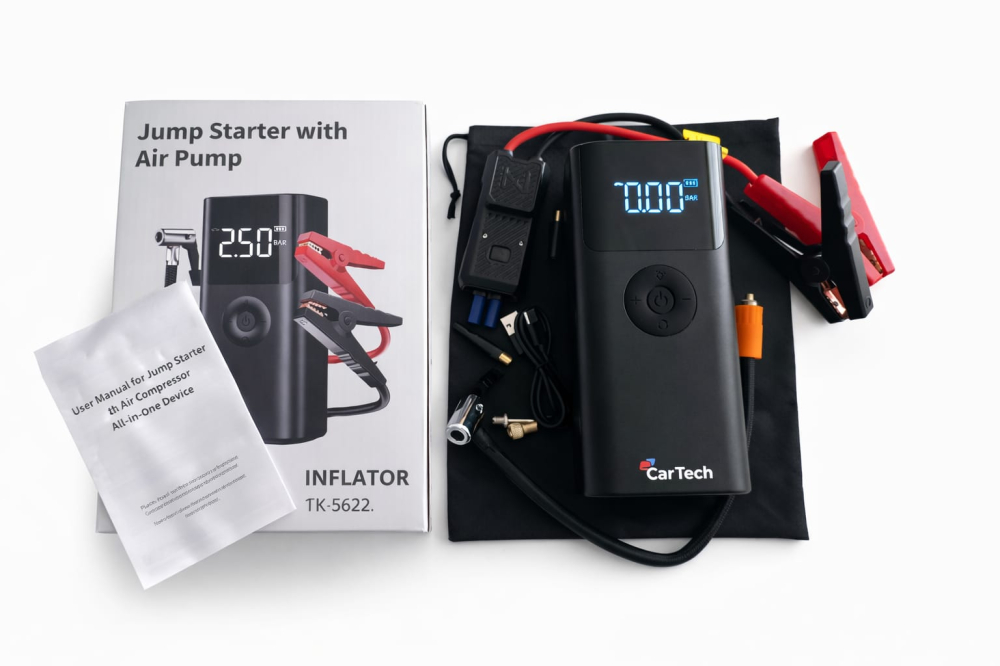 Starter auto 4 in 1 Compresor Aer, Baterie Portabila, Lanterna 6000mAh culoare negru [2]