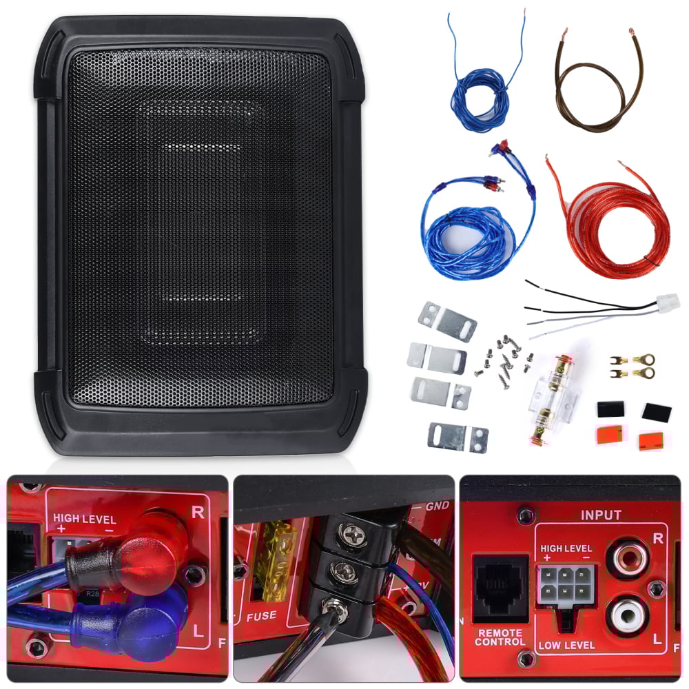 Subwoofer activ auto 10" Slim 1000W, amplificator încorporat, intrare High/Low, 33.5×26.3×6 cm [2]
