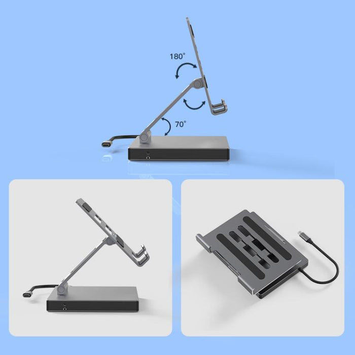 Suport laptop 360 cu hub 10 porturi USB-C HDMI 4K PD 100W din aluminiu ergonomic [3]