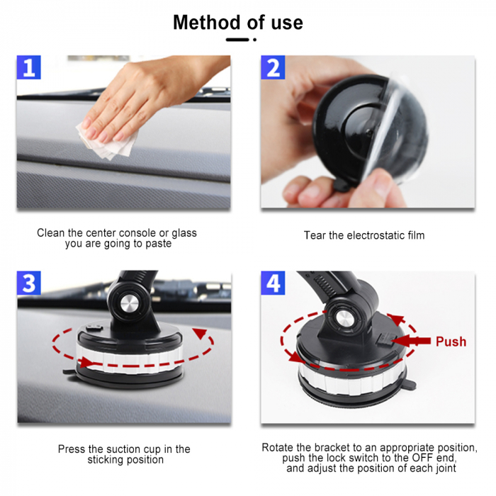 Suport pentru telefon ,Auto cu sistem de prindere a ventuzei reglabile , Ajustare Unghi suport si brat 360 de grade, Reglabil si Rotativ, Negru [4]