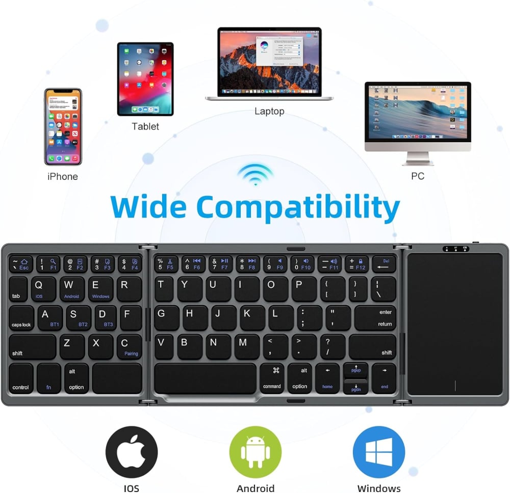 Tastatură Pliabilă Bluetooth cu Touchpad, Compatibilă iOS/Android/Windows/Mac, Ultra Compactă și Portabilă – Negru [4]