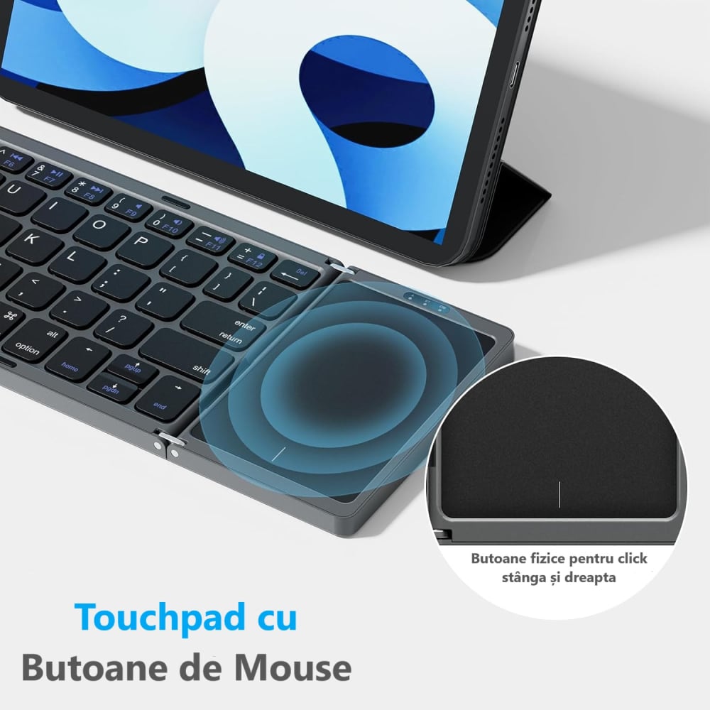 Tastatură Pliabilă Bluetooth cu Touchpad, Compatibilă iOS/Android/Windows/Mac, Ultra Compactă și Portabilă – Negru [6]