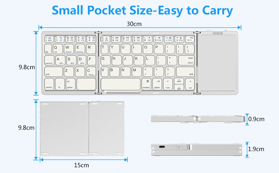 Tastatură Pliabilă Bluetooth cu Touchpad, Compatibilă iOS/Android/Windows/Mac, Ultra Compactă și Portabilă – Silver [7]
